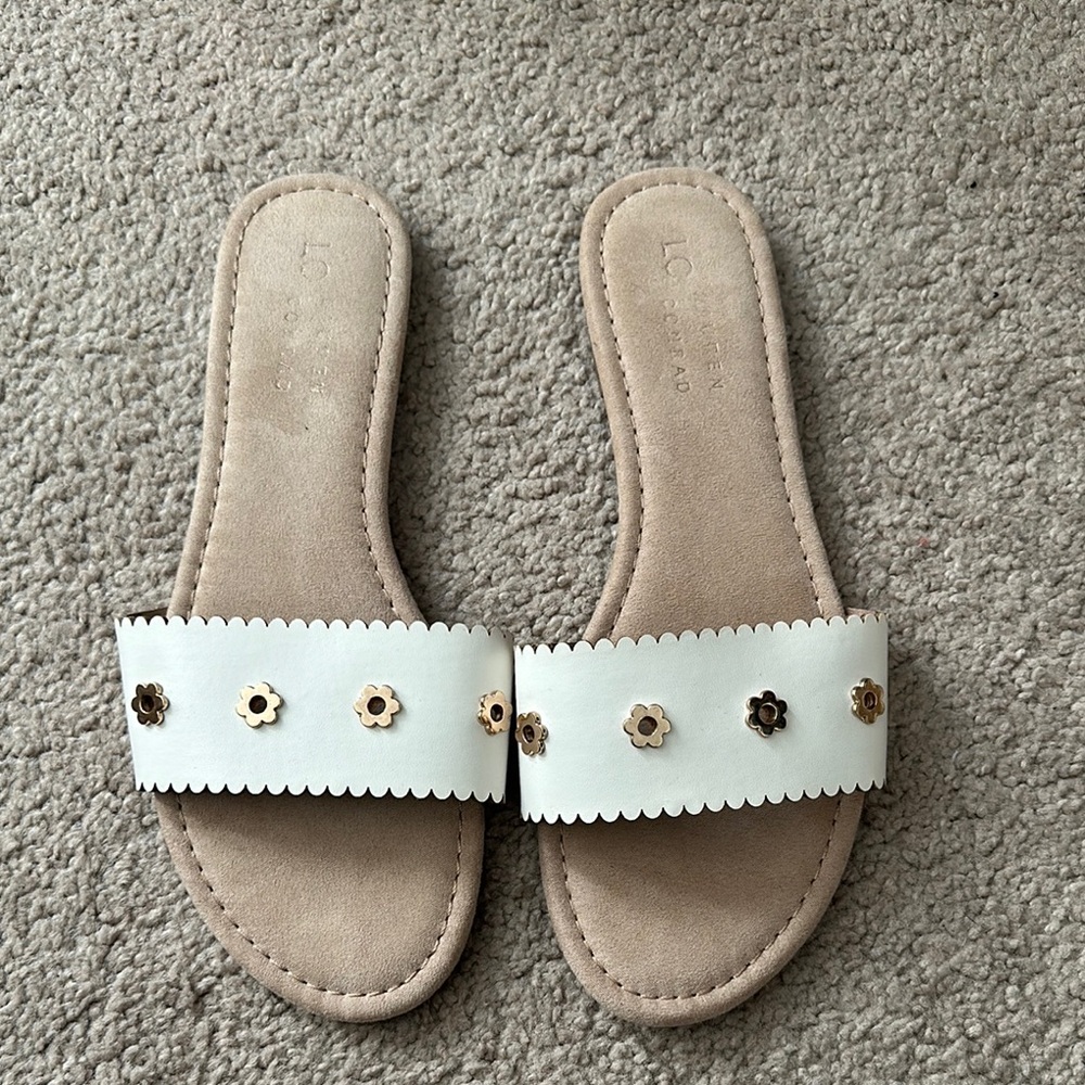 LOFT White Floral Slide Sandals
